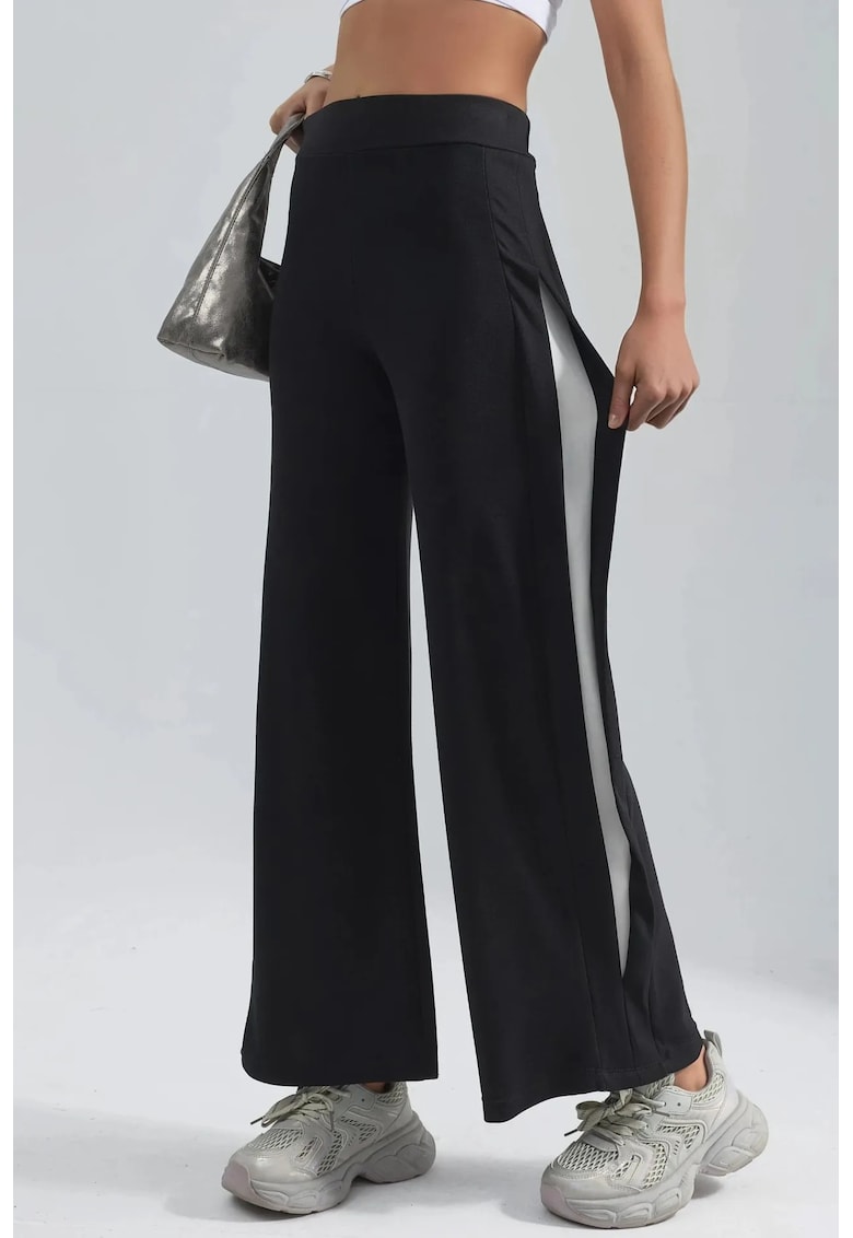 Pantaloni dama - Pantaloni cu dungi - negru - textil