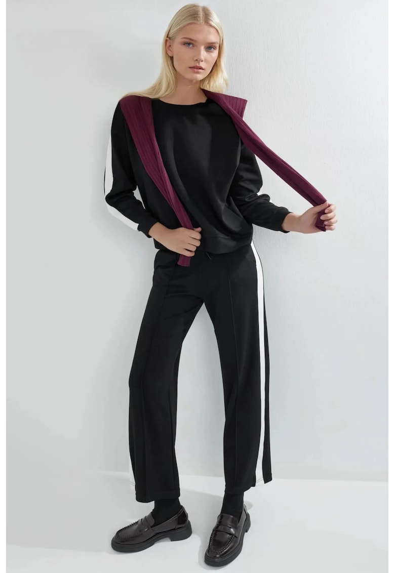 Set din doua piese - bluza si pantaloni cu talie inalta - negru - jerseu