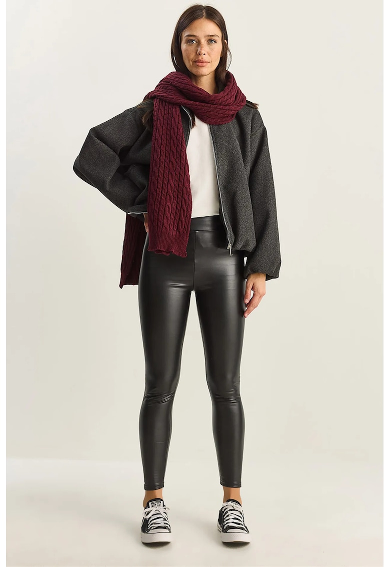 Pantaloni skinny - talie elastica - negru - piele - Negru