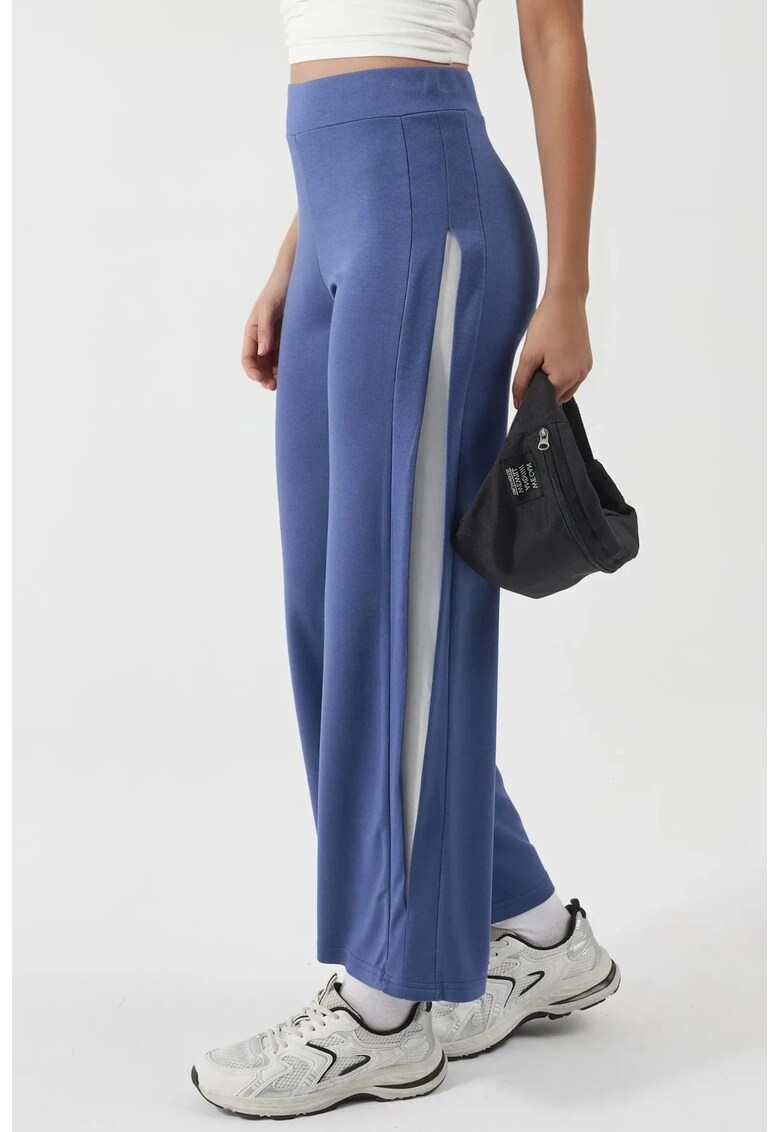 Pantaloni dama - Pantaloni cu detalii dungi - Albastru cobalt - Textil