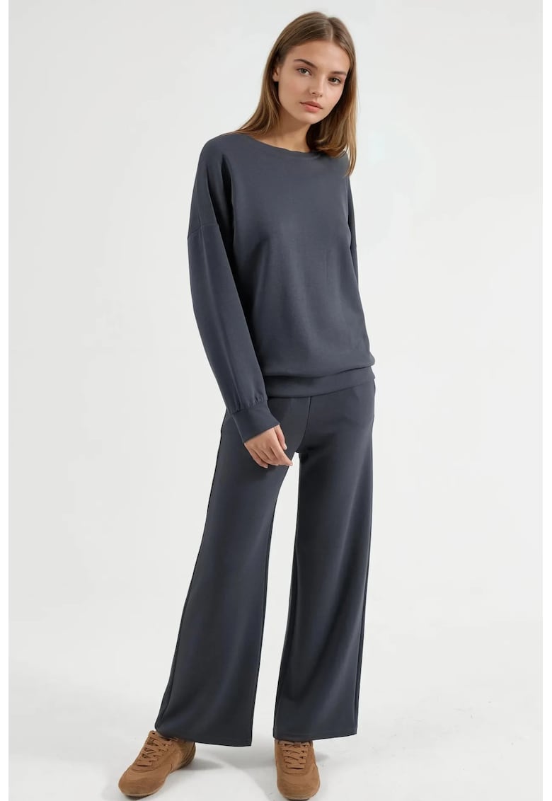 Compleu dama - 2 piese - Gri inchis - Textil