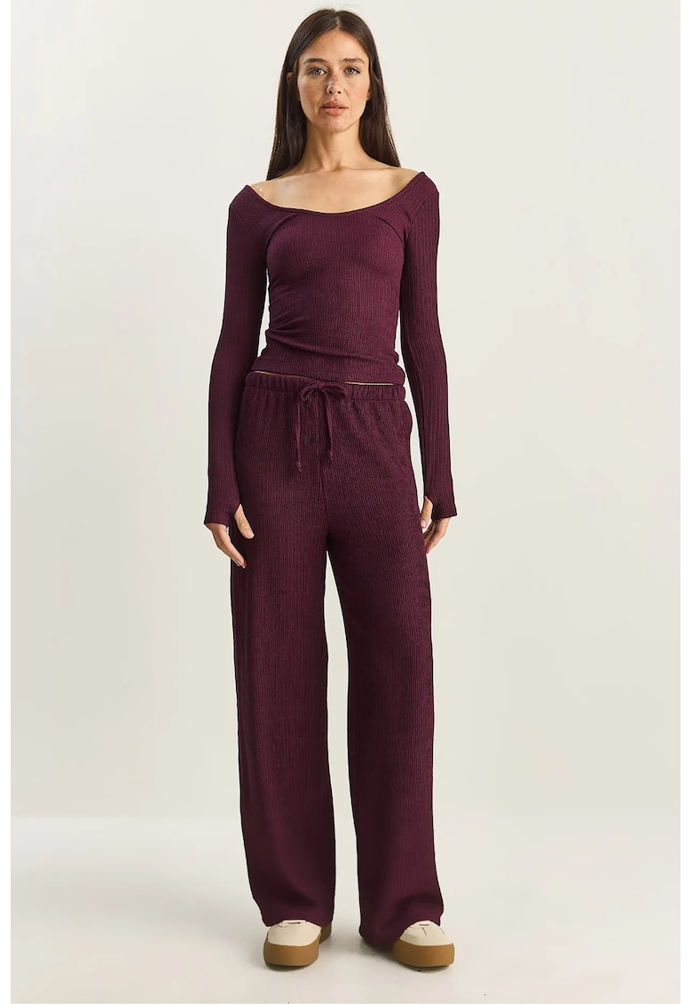 Pantaloni dama - talie inalta - picior mov - textil
