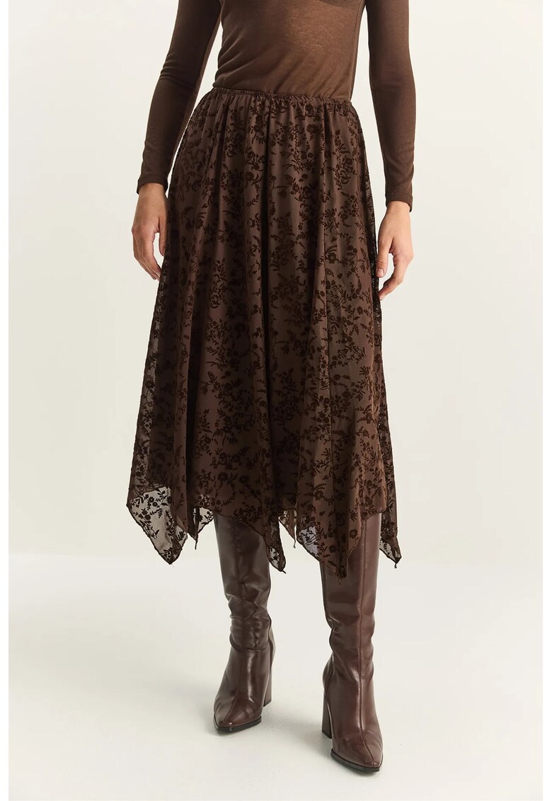 Fusta midi asimetrica talie inalta - maro
