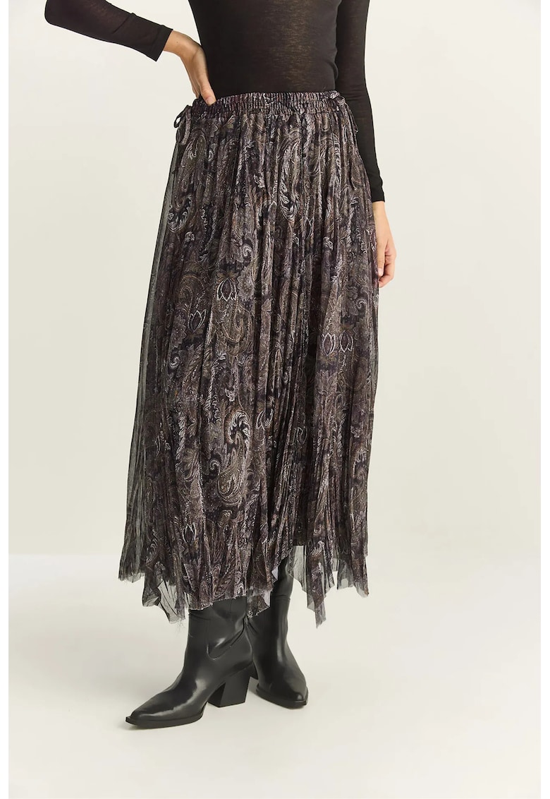 Fusta lunga cu talie inalta - imprimeu - neagra