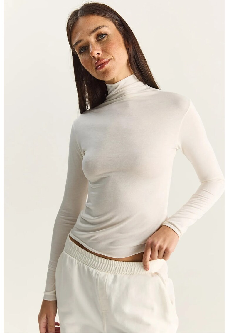 Bluza dama Basic - jerseu - alb - cu jumatate de guler