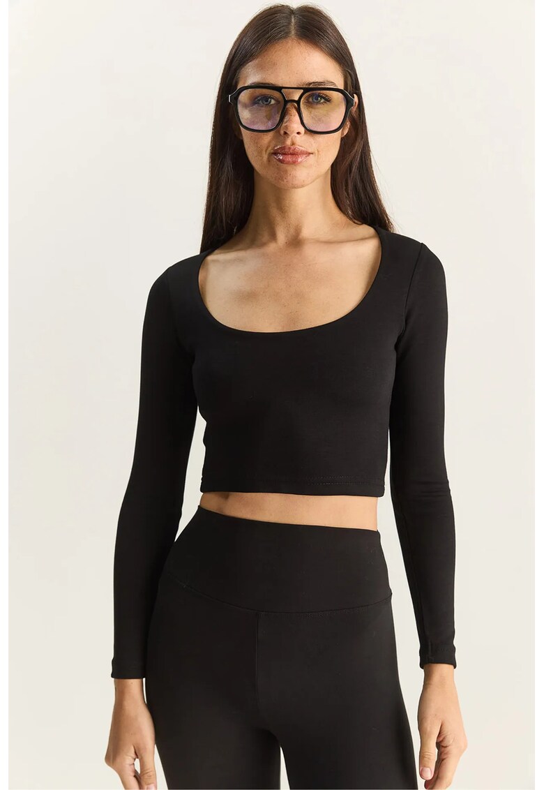 Bluza dama - crop top - negru - jerseu