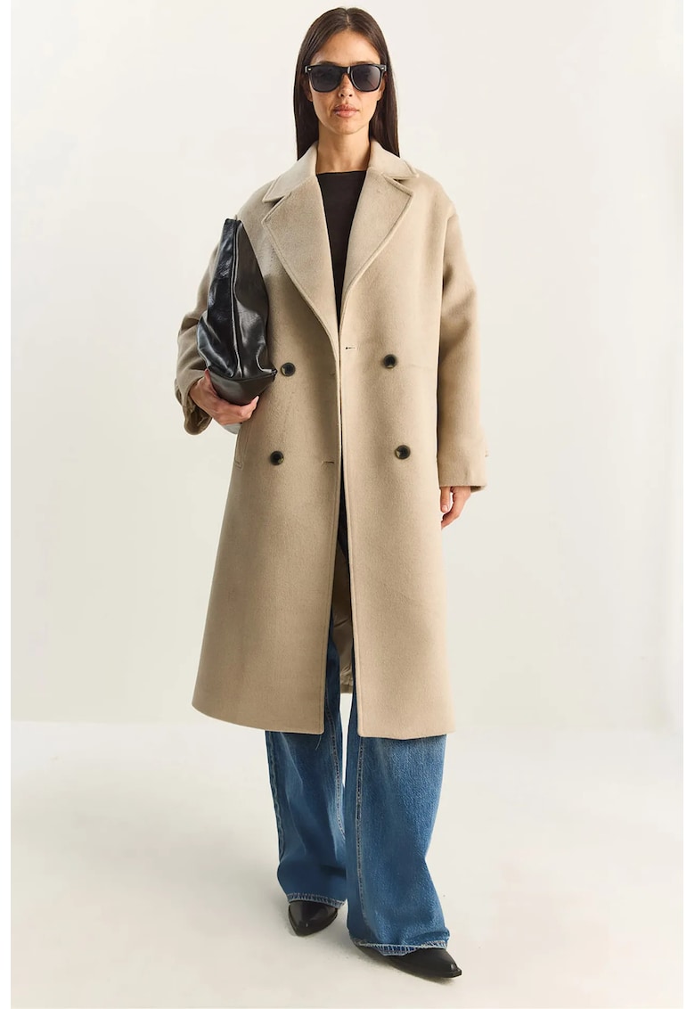 Palton lung dama supradimensionat - Bej