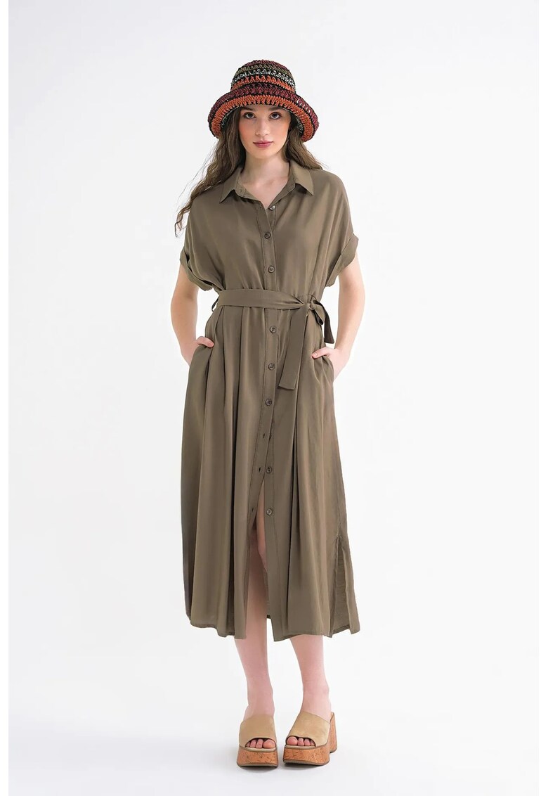 Rochie tip camasa - kaki - textil