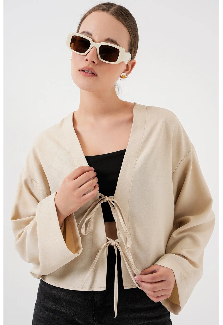 Cardigan dama - din amestec de viscoza - maneca lunga - crem -