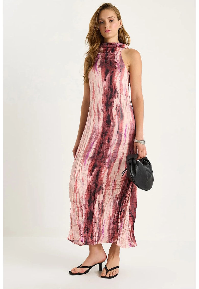 Rochie maxi guler halter - satin - roz