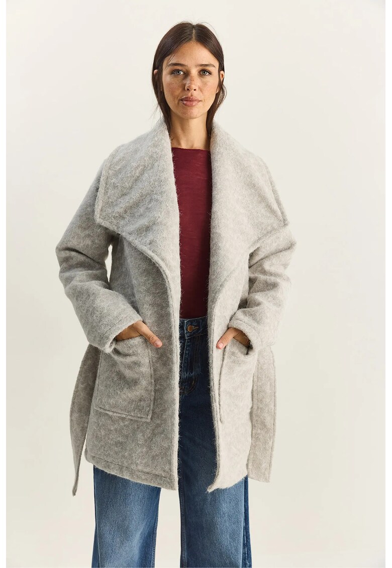 Palton dama Midi Texturat - Gri - Fleece - Gri