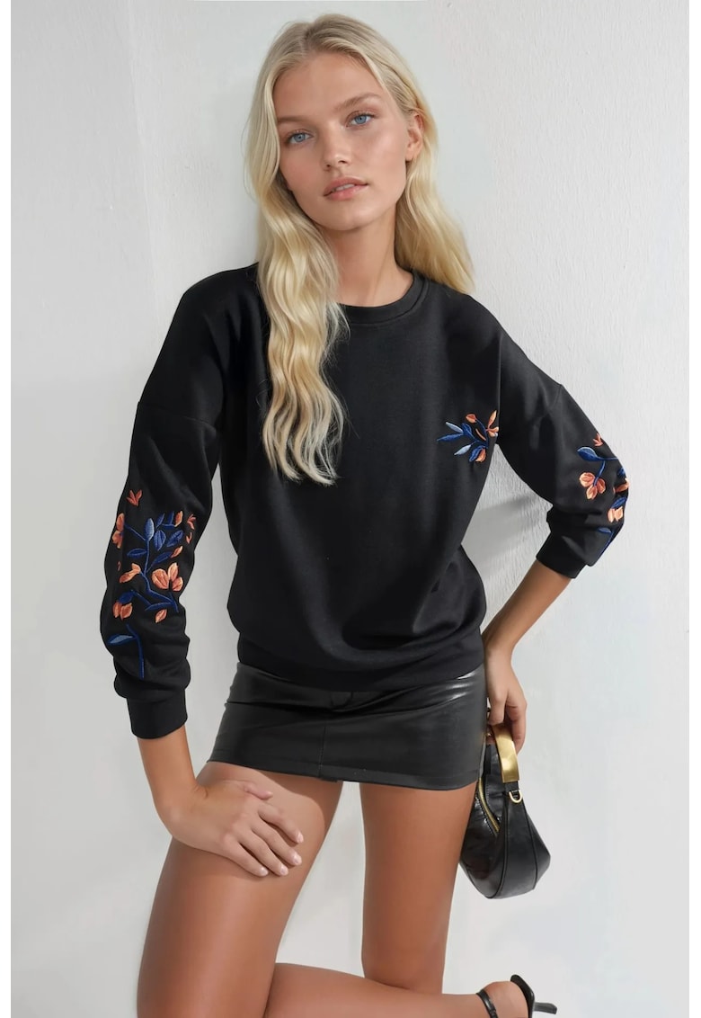 Hanorac dama - brodat - negru - textil