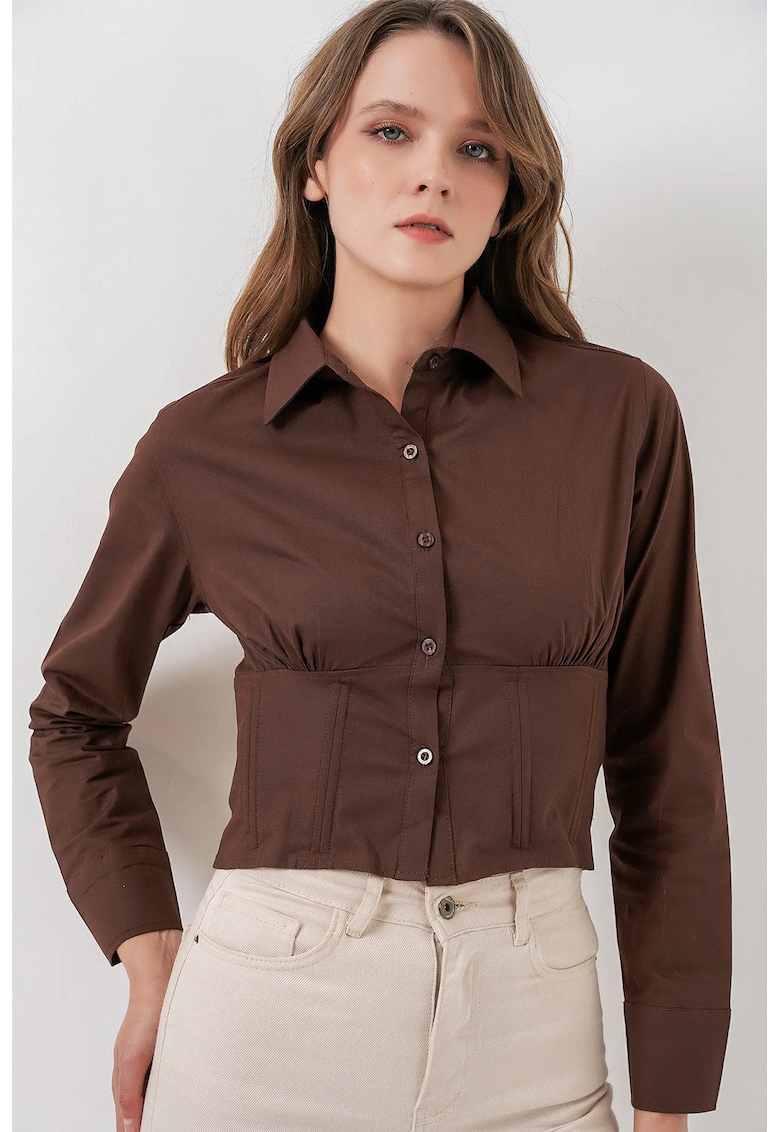 Camasa dama - scurta - maro mocha - textil