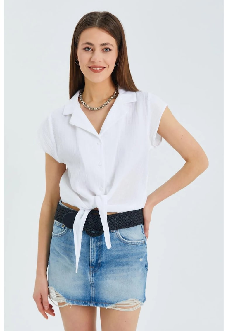 Camasa scurta detaliu funda - alb - textil