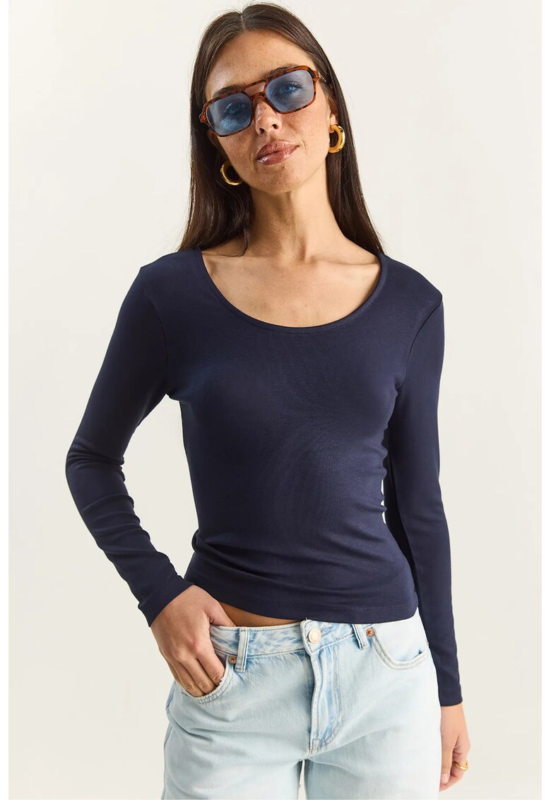 Bluza dama - tricotata - in U - jerseu - Albastru marin