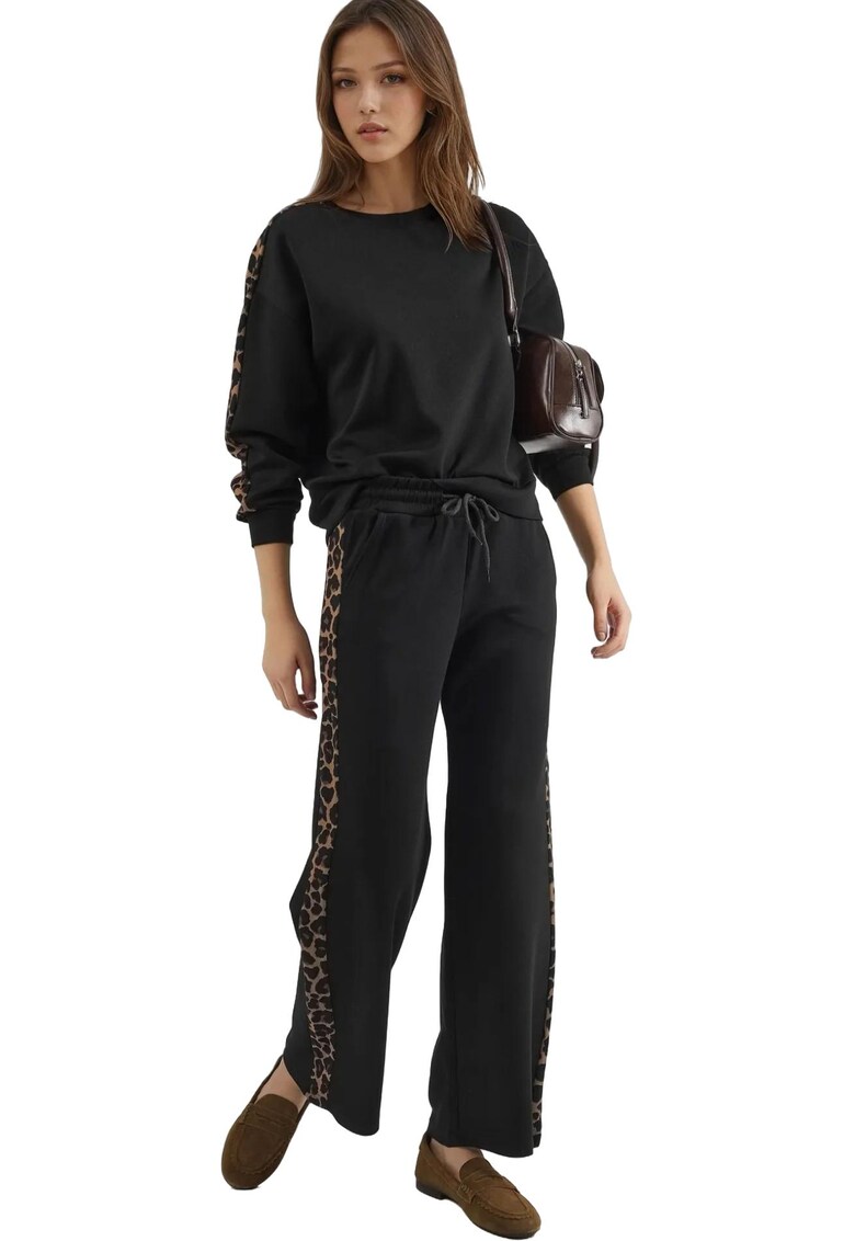 Compleu dama - set coordonat doua piese - talie inalta - imprimeu leopard - negru