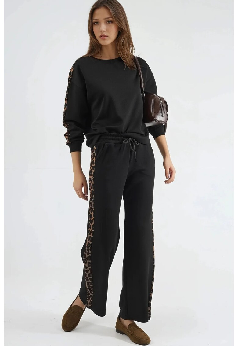 Costum dama - set coordonat doua piese - talie inalta - imprimeu leopard - negru -