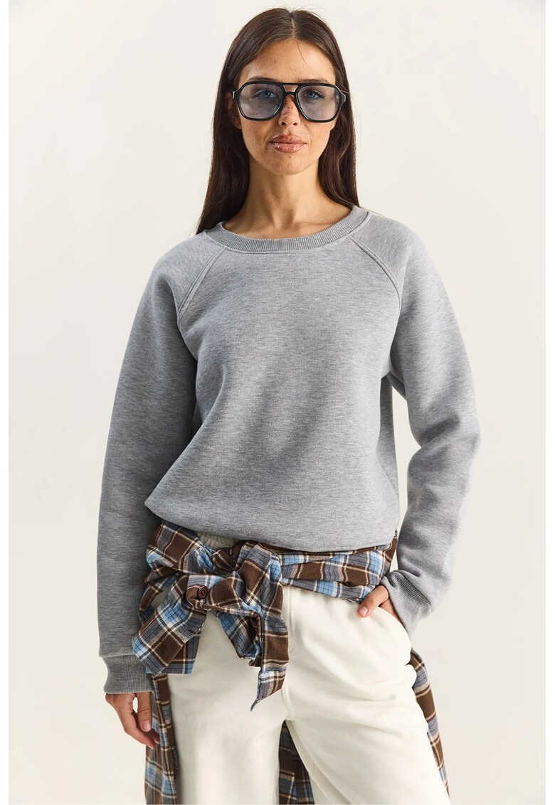 Hanorac dama - tricotat - croiala relaxata - gri textil