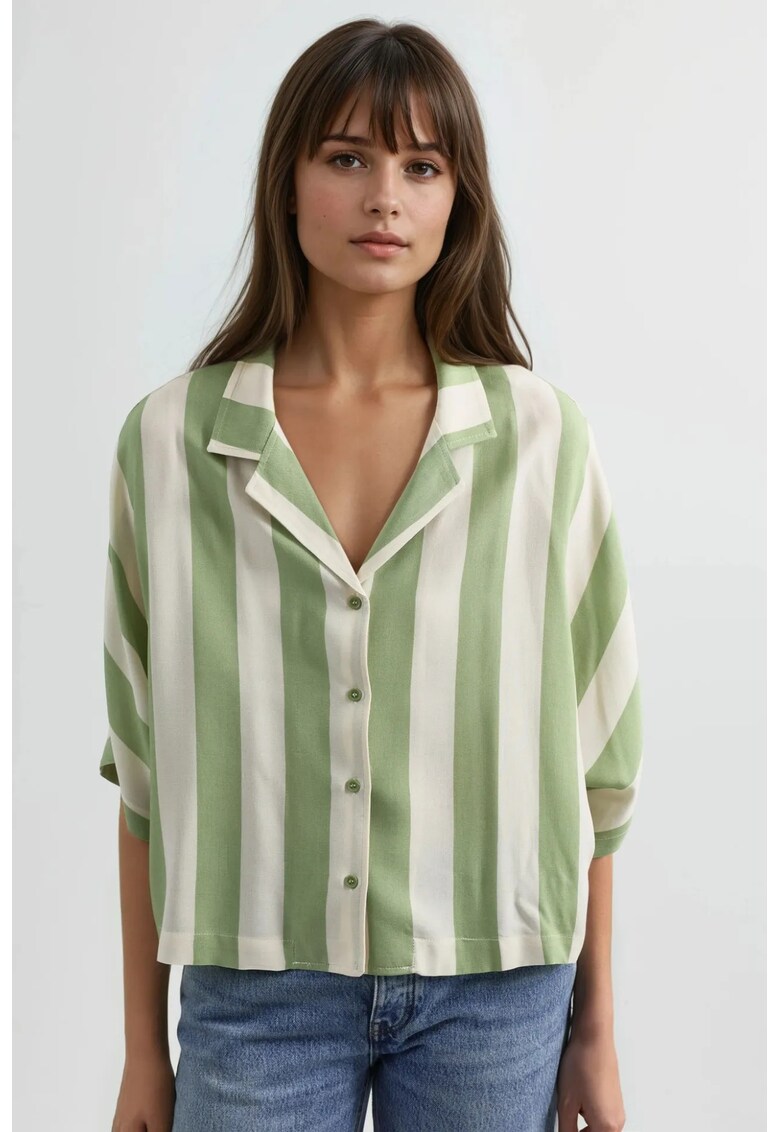 Camasa dama - cu dungi - croiala relaxata - alb-verde - textil