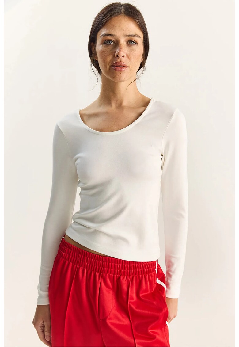 Bluza dama - tricotata - slim fit - alb - jerseu