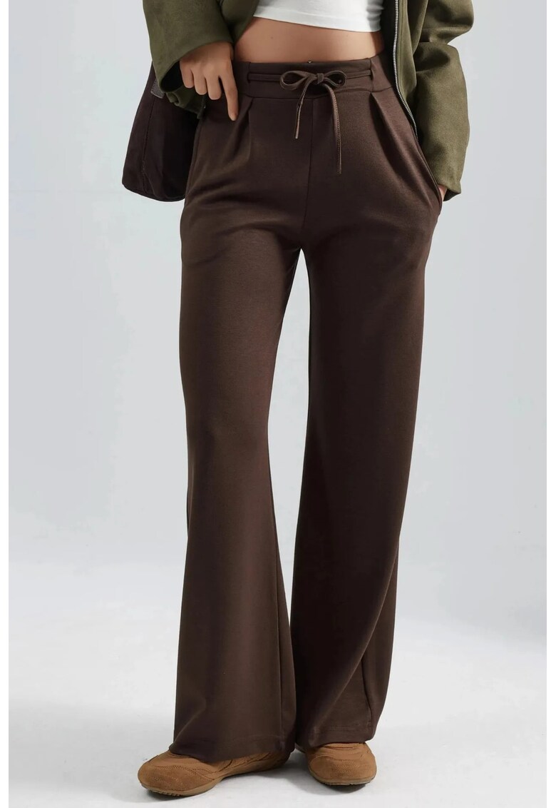 Pantaloni dama - Palazzo plisati - talie normala - maro