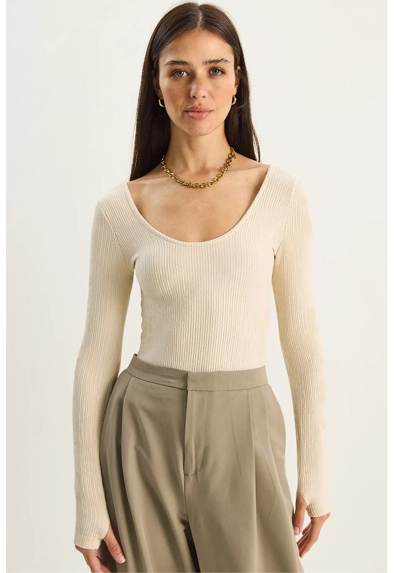 Bluza dama - cu maneca lunga - Bej Natural - Jerseu