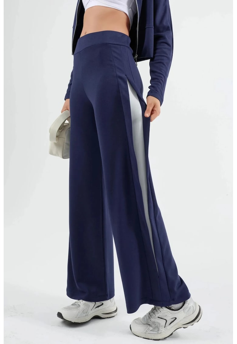 Pantaloni dama - Pantaloni cu detalii dungate - Albastru miez de noapte - Textil