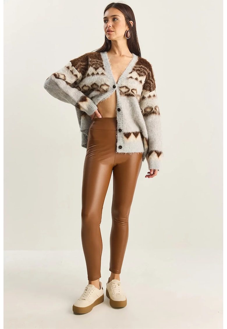 Pantaloni skinny piele - maro camel - textil - Maro deschis