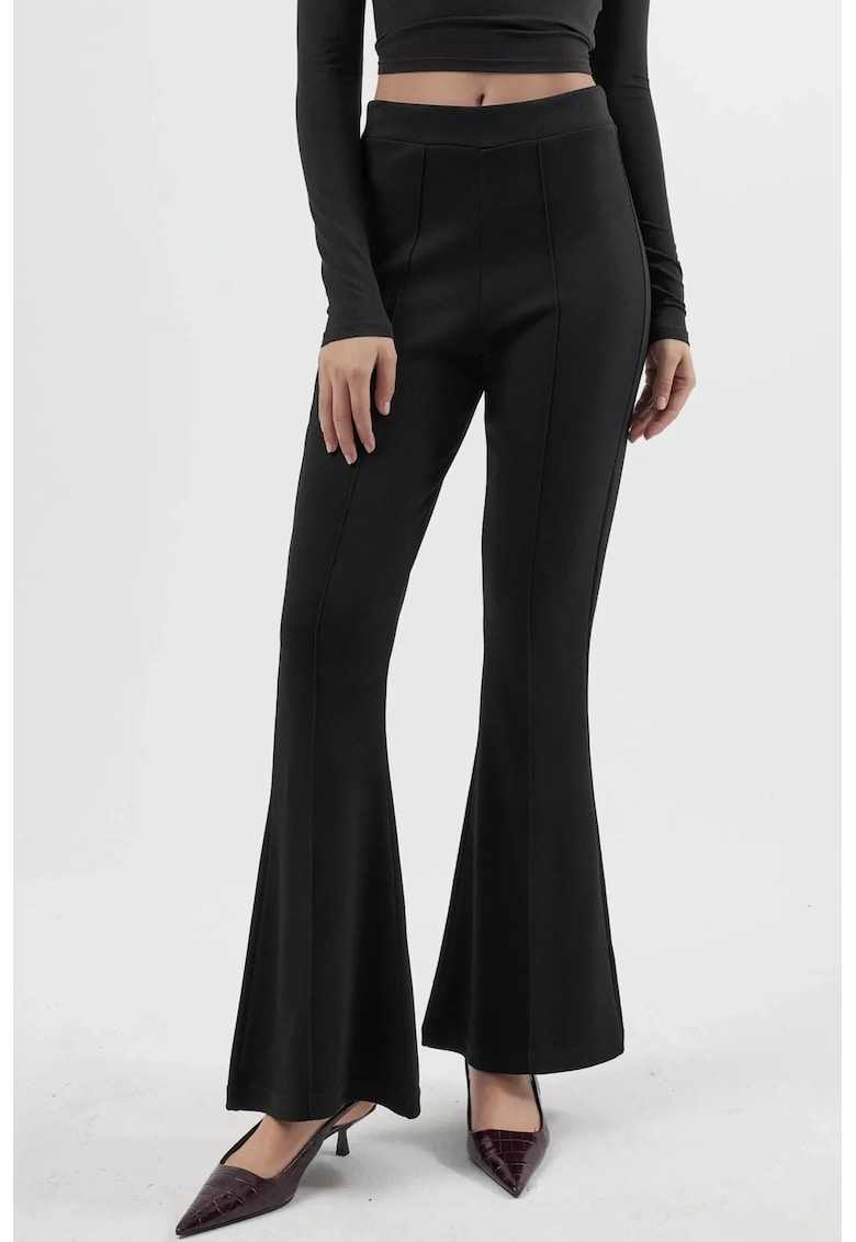 Pantaloni dama - evazati - negru - textil