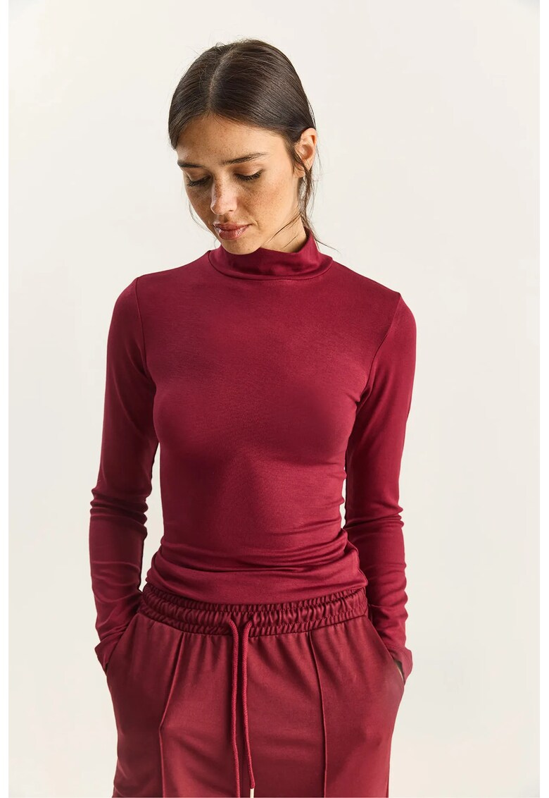 Bluza dama slim fit - cu maneca lunga - rosu - jerseu -