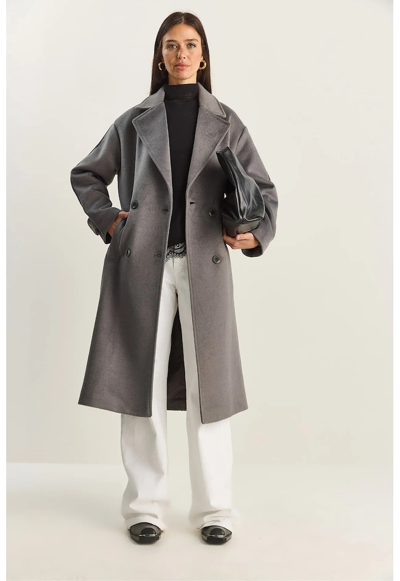 Palton lung dama supradimensionat gri inchis - fleece