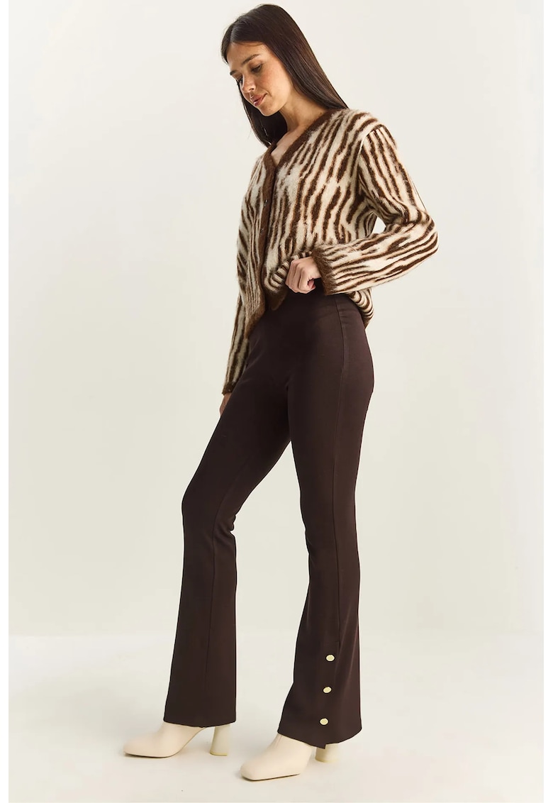 Colanti - Femei - Colanti evazati LUCCI cu talie inalta si detaliu nasturi - Maro