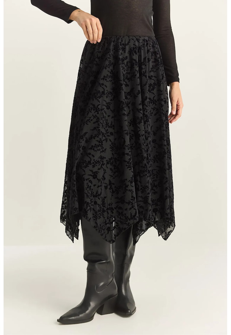 Fusta midi asimetrica - talie inalta - neagra