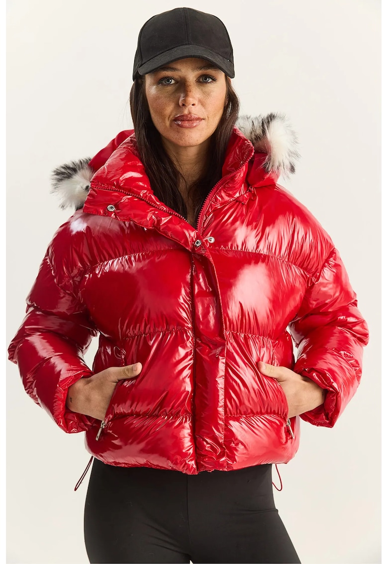 Geaca matlasata cu gluga - rosie - textil