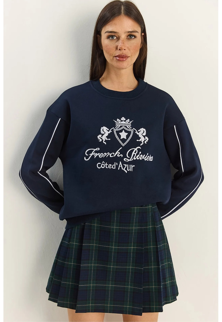 Hanorac dama - brodat - albastru marin - textil