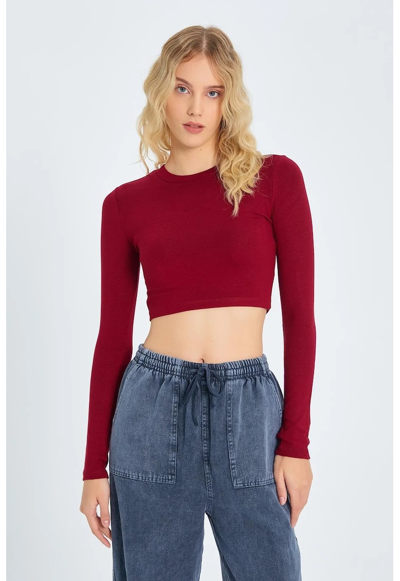 Bluza dama - top scurt - rosu - tricot