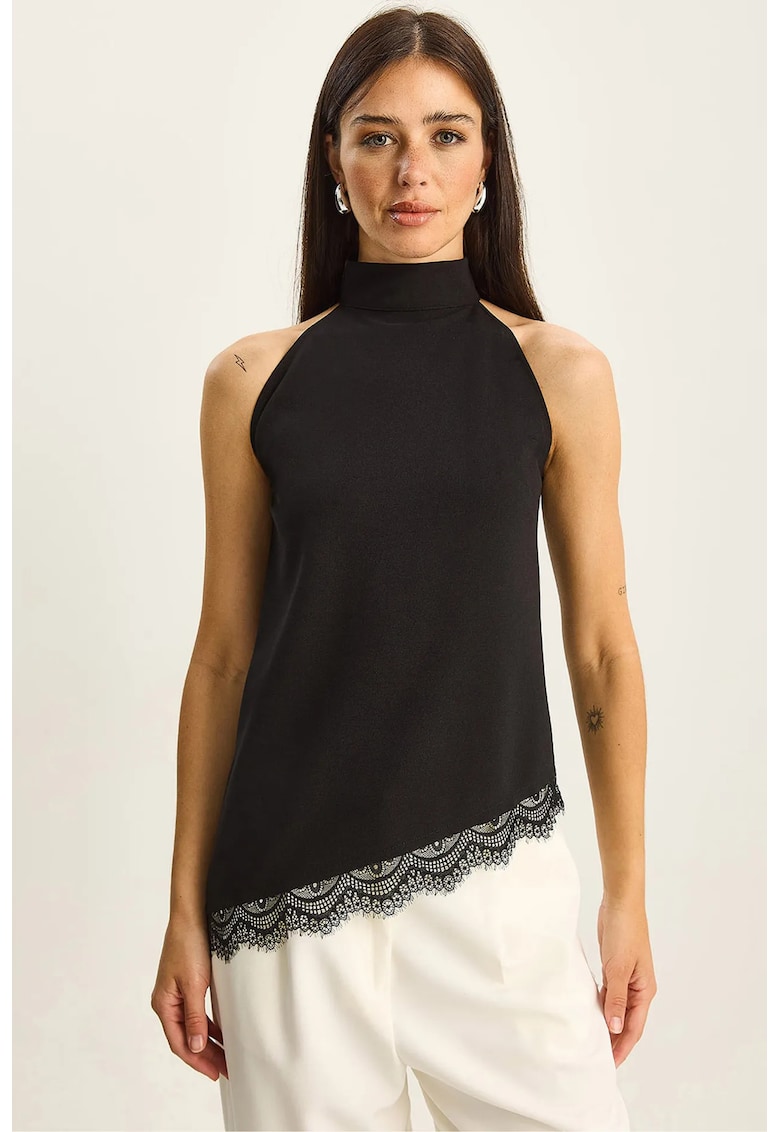 Maiou dama - guler choker - detalii din dantela - negru - textil