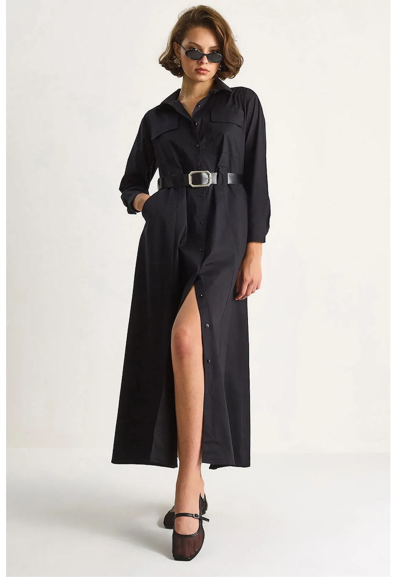 Rochie cu maneci lungi - neagra - textil