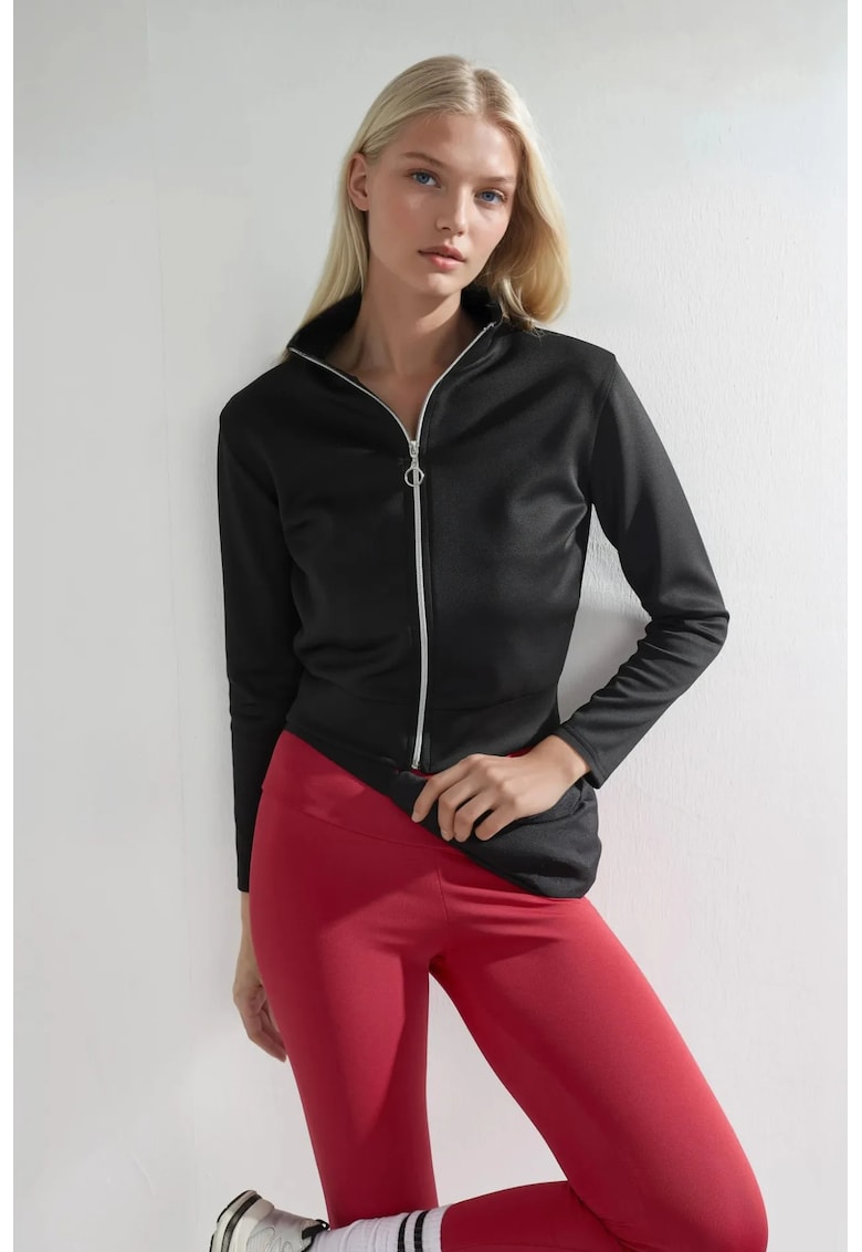 Hanorac dama - tricotat slim fit - negru - textil