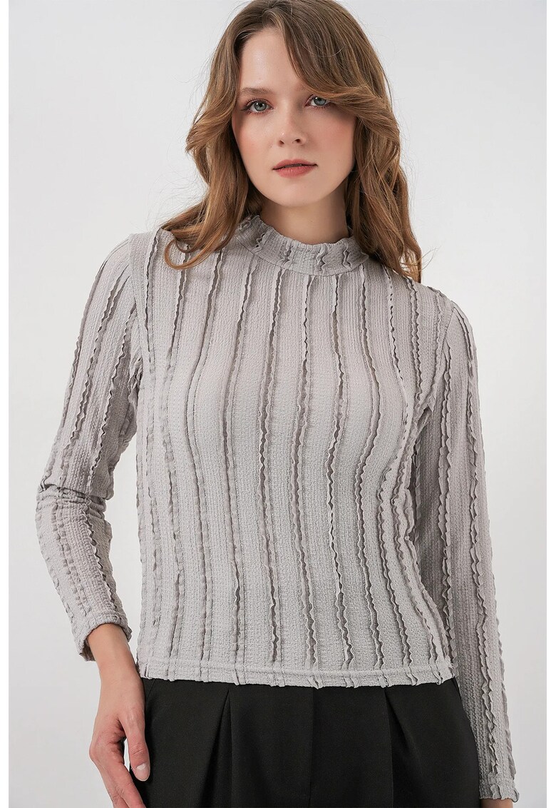Bluza dama texturata - slim fit - gri - Gri