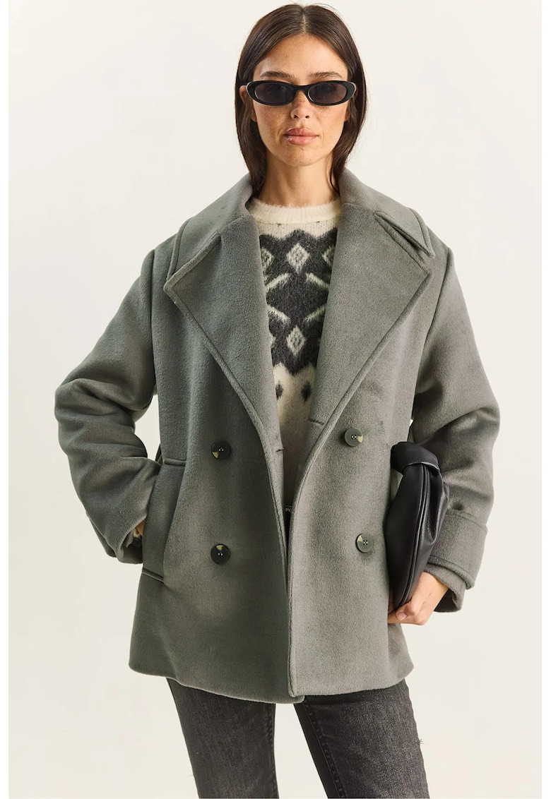 Palton dama - supradimensionat - gri inchis - bumbac