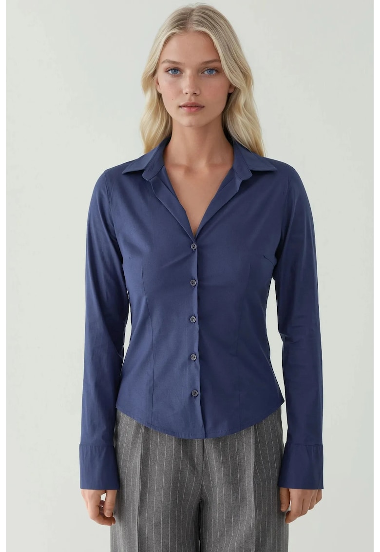 Camasa dama - eleganta - maneca lunga - bleumarin - textil - Albastru marin