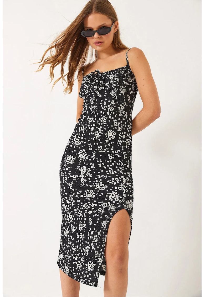 Rochie midi imprimeu floral - negru