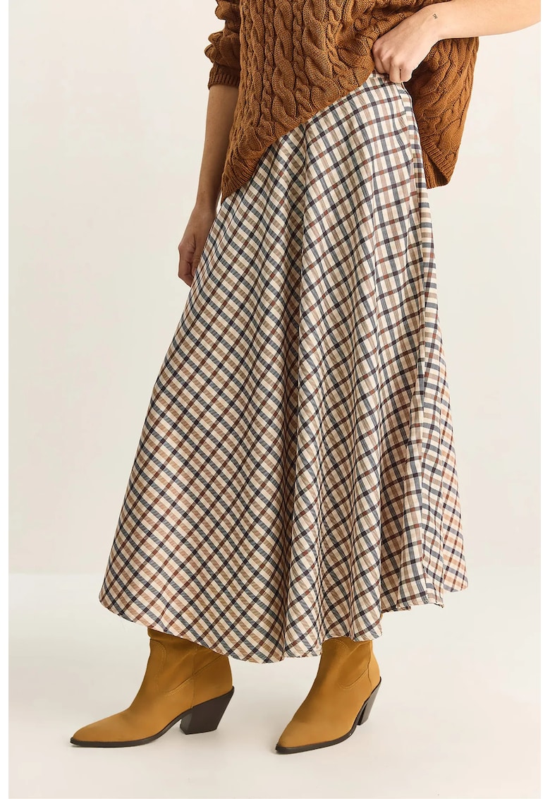 Fusta maxi - talie inalta - model in carouri - bej