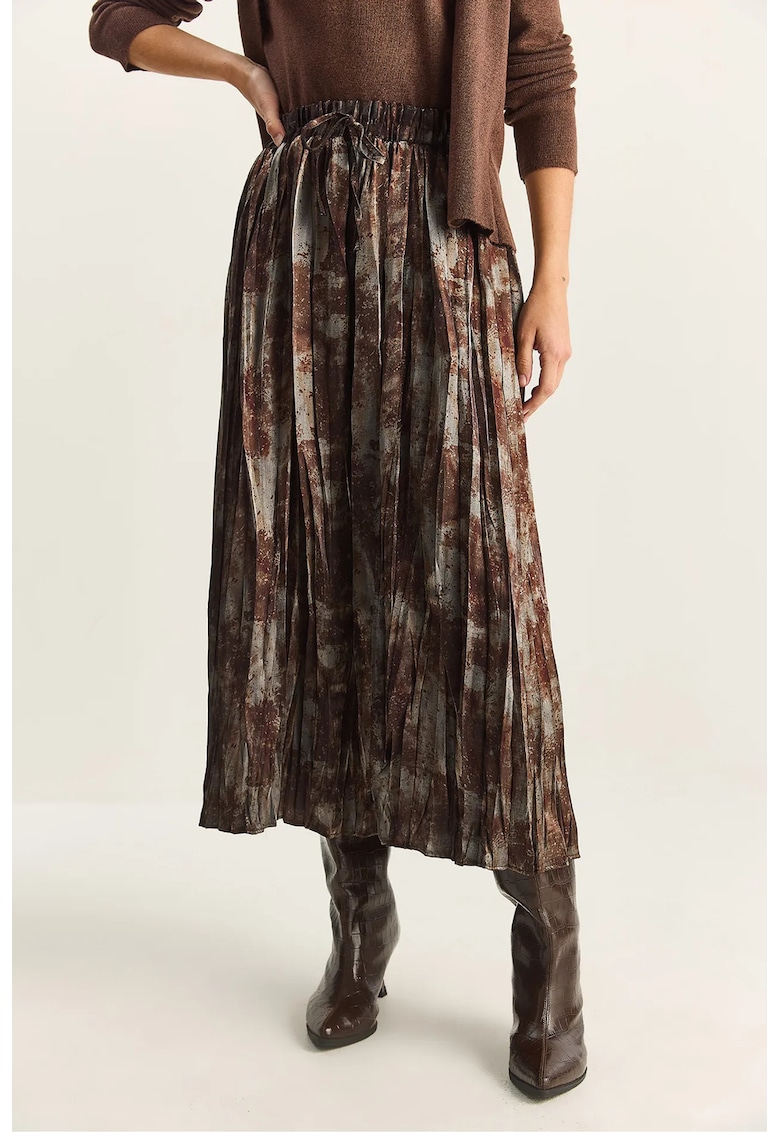 Fusta lunga cu talie inalta - banda elastica - maro cafeniu - poliester