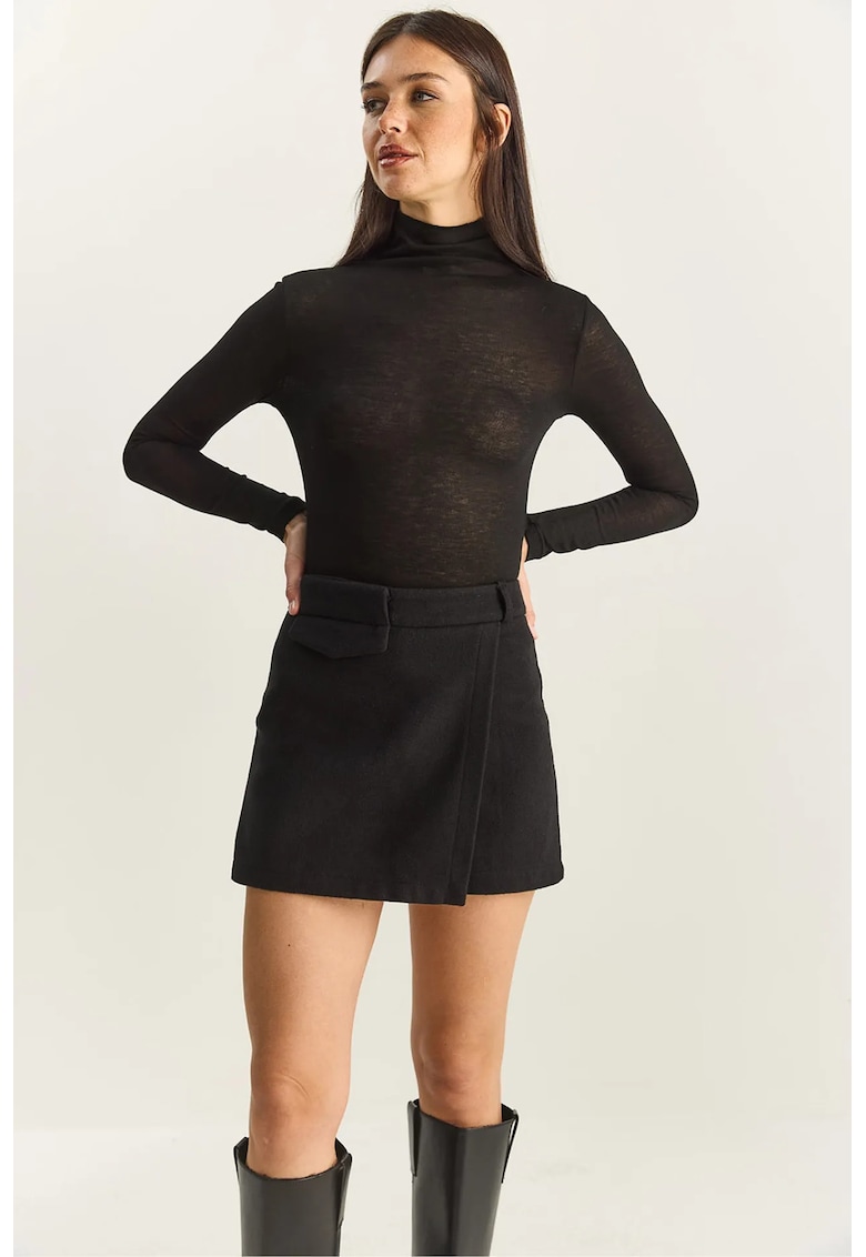 Pantaloni scurti dama - LUCCI - mini - talie inalta - buzunar - negru - textil