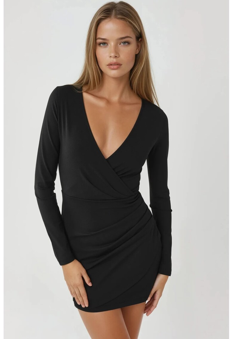 Rochie mini - mulata - maneca lunga - neagra - jerseu