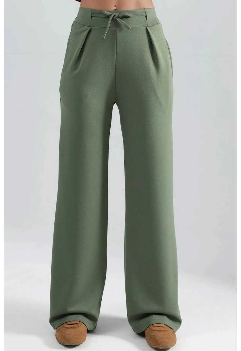 Pantaloni dama - Palazzo plisati - talie normala - verde - Kaki