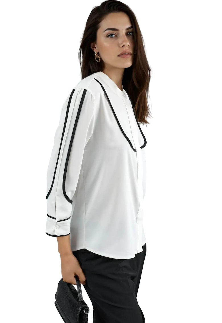 Bluza dama - detalii de cusaturi contrastante - alb/negru - textil
