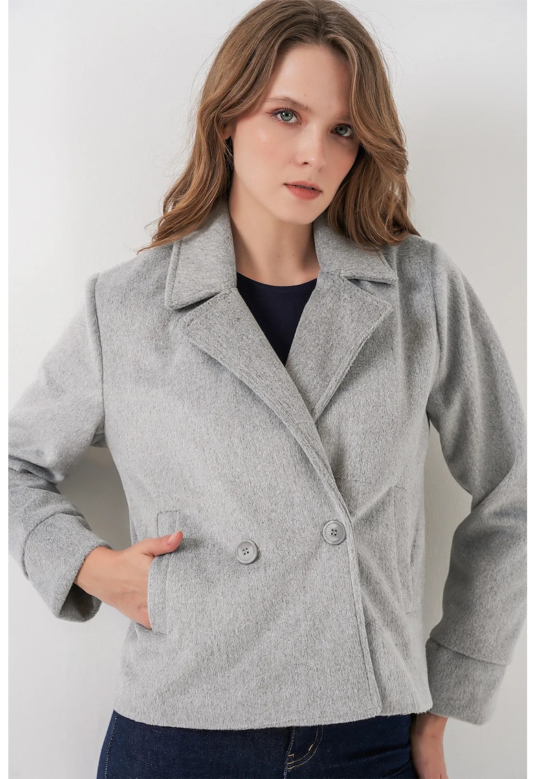 Jacheta dama - cu doua randuri de nasturi - gri - textil